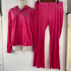 Juicy Couture Hot Pink Velour Track Suit Sweatsuit XL Jacket / L Pants